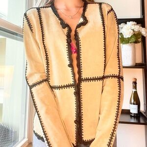 Elegant Tan Jacket with Black Trim